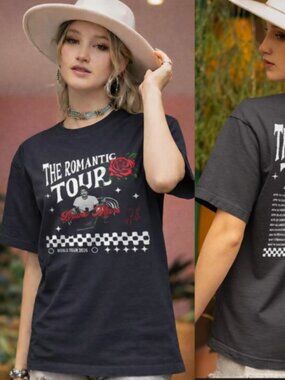 Vintage Bruno Mars The Romantic Tour 2026 Shirt - Black 2-Sided Rose Graphic Tee